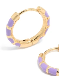Waterproof Gold Plated Stainless Steel Purple Enamel Bamboo Huggie Earrings