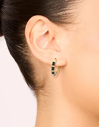 Waterproof Gold Plated Stainless Steel Black Enamel Bamboo Huggie Earrings