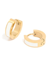 Waterproof Gold Plated Stainless Steel Small White Enamel Inlay Huggie Earrings