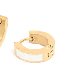 Waterproof Gold Plated Stainless Steel Small White Enamel Inlay Huggie Earrings