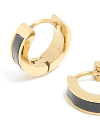 Waterproof Gold Plated Stainless Steel Small Black Enamel Inlay Huggie Earrings