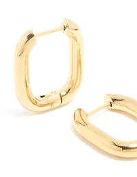 Waterproof Gold Plated Stainless Steel Chunky Oblong Huggie Earrings