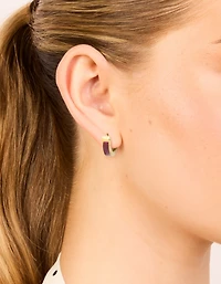 Waterproof Gold Plated Stainless Steel Small Burgundy Red Enamel Inlay Huggie Earrings