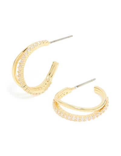 Boucles d’oreilles à cerceaux ouverts ouverts en zircone cubique plaqués or