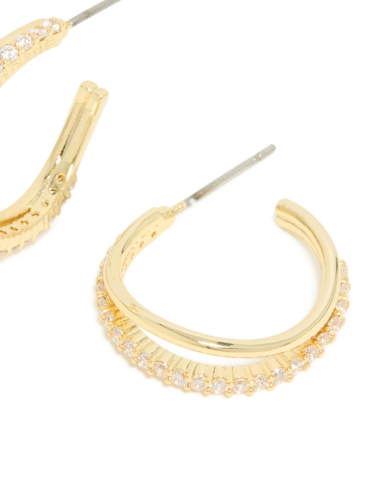 Boucles d’oreilles à cerceaux ouverts ouverts en zircone cubique plaqués or