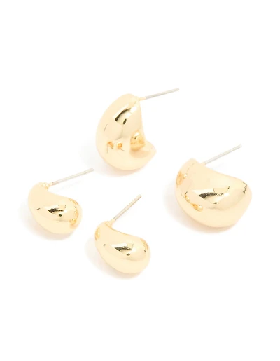 Gold Plated Brass Mixed Teardrop Earrings 2-Pack
