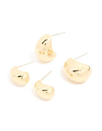 Gold Plated Brass Mixed Teardrop Earrings 2-Pack