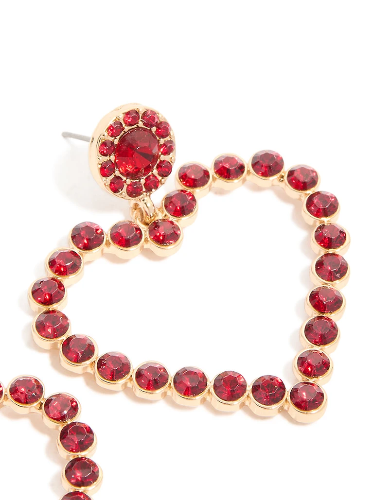 Boucles d’oreilles ouvertes à cœur ouvert en diamant doré rouge