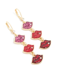 Gold Triple Kiss Drop Earrings