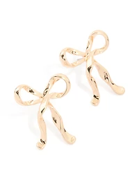 Gold Ribbon Bow Drop Earrings