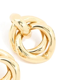 Gold Plated Brass Angular Doorknocker Earrings