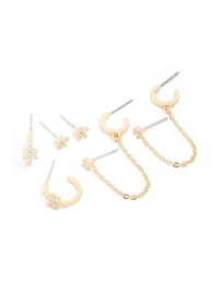 Chaîne de fleurs cubiques plaquées or et boucles d’oreilles mixtes en zirconie