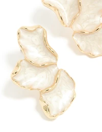 Gold Plated White Enamel Half Flower Earrings