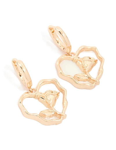 Gold Rose Inner Heart Drop Earrings