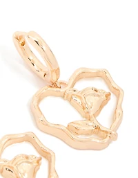 Gold Rose Inner Heart Drop Earrings