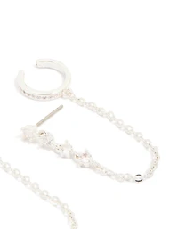 Silver Plated Brass Cubic Zirconia Stud & Dainty Chain Stud Earrings 3-Pack