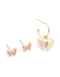 Gold Heart & Dainty Bow Earrings 4 Pack