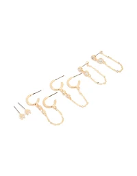 Gold Plated Brass Cubic Zirconia Chain Earrings 4-Pack