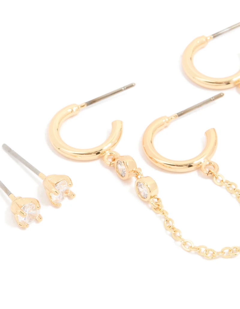 Boucles d’oreilles en chaîne cubique en zircone en laiton plaqué or Paquet de 4
