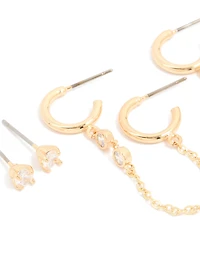 Boucles d’oreilles en chaîne cubique en zircone en laiton plaqué or Paquet de 4