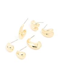 Gold Plated Brass Multi Teardrop Earrings 3-Pack