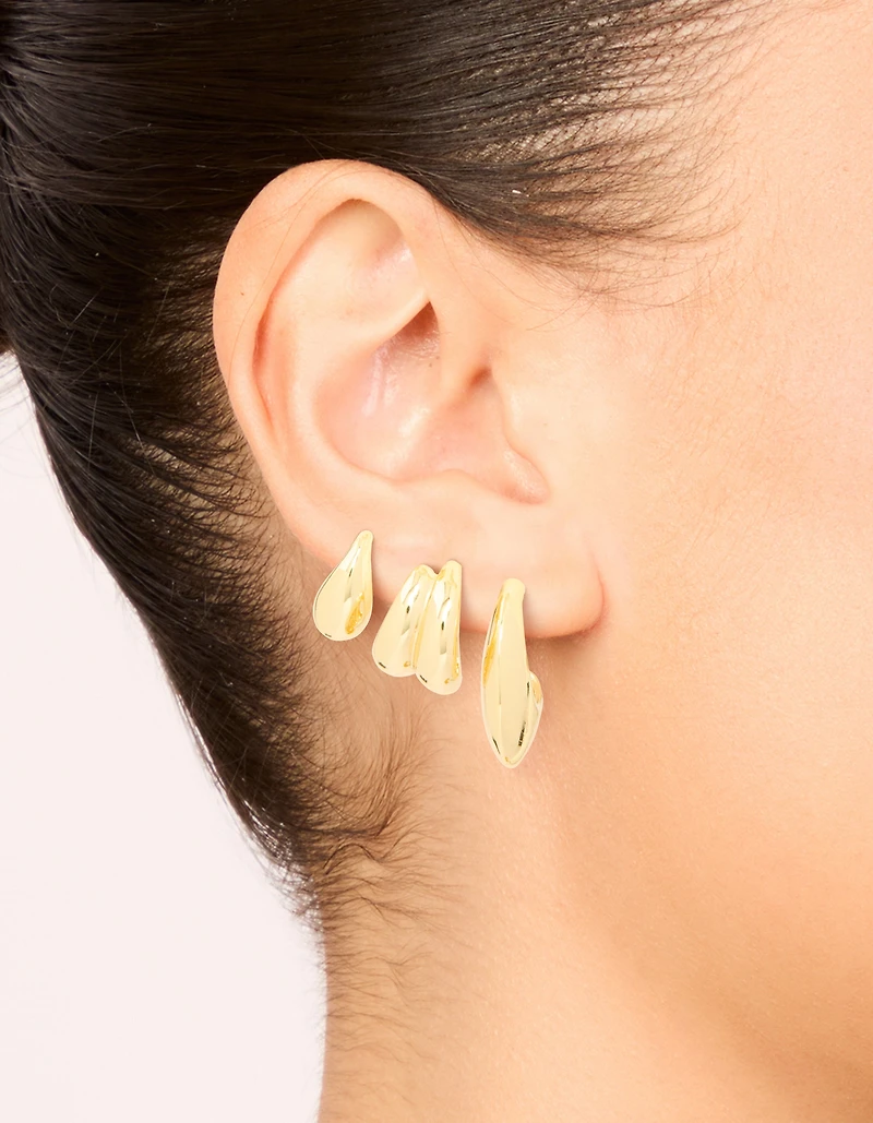 Gold Plated Brass Multi Teardrop Earrings 3-Pack