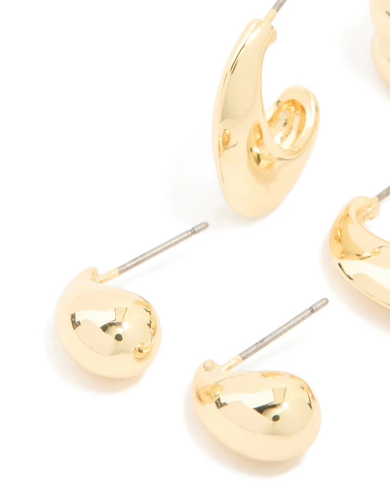 Gold Plated Brass Multi Teardrop Earrings 3-Pack