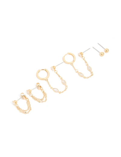 Pack de 4 boucles d’oreilles en laiton plaqué or et chaînes d’oreilles en laiton