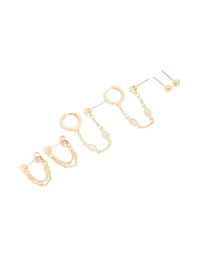 Pack de 4 boucles d’oreilles en laiton plaqué or et chaînes d’oreilles en laiton