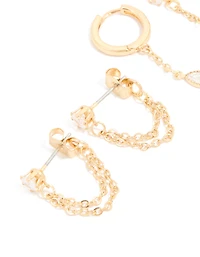 Gold Plated Brass Chain & Stud Earrings 4-Pack