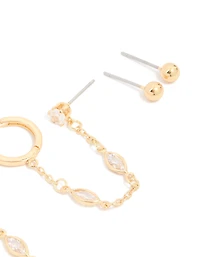Gold Plated Brass Chain & Stud Earrings 4-Pack