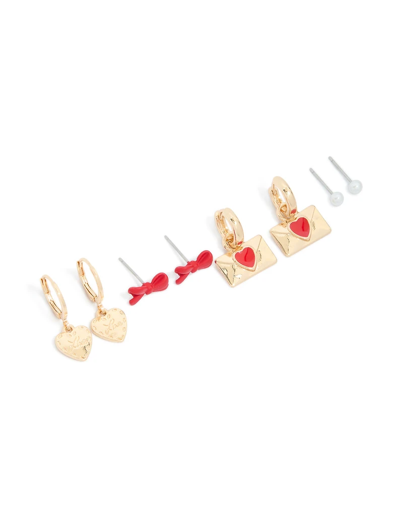 Gold Love Letter & Heart Earrings 4 Pack