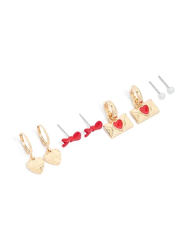 Gold Love Letter & Heart Earrings 4 Pack