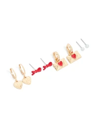 Gold Love Letter & Heart Earrings 4 Pack