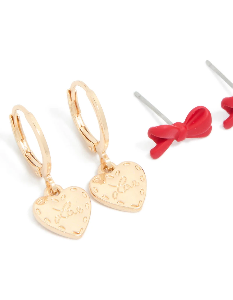 Gold Love Letter & Heart Earrings 4 Pack