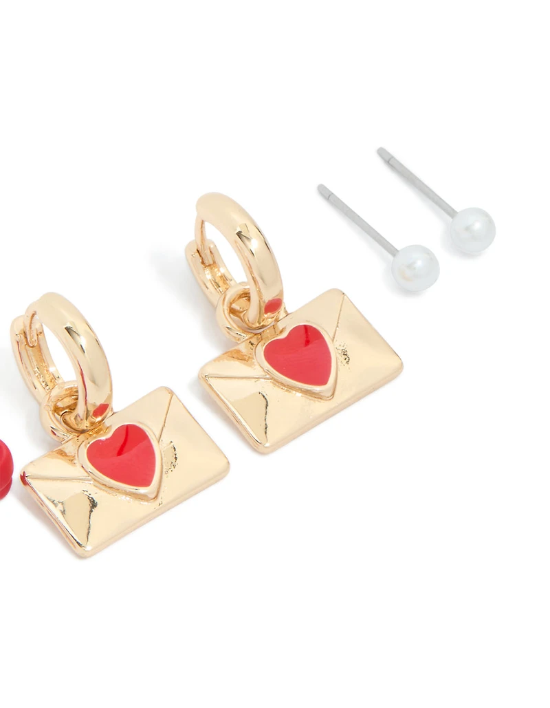 Gold Love Letter & Heart Earrings 4 Pack