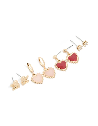 Gold Heart & Cherub Earrings 4 Pack