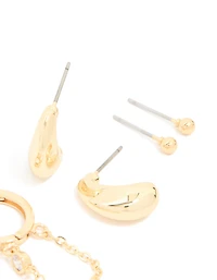 Boucles d’oreilles en cuivre cubique en zirconie en laiton plaqués or et boucles d’oreilles Huggie en forme de 4