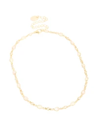 Gold Plated Pink Oval Cubic Zirconia Necklace