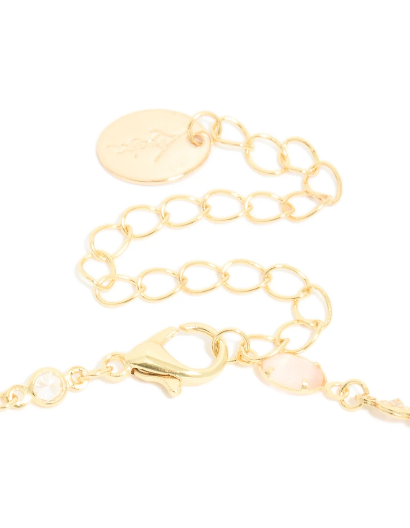 Gold Plated Pink Oval Cubic Zirconia Necklace