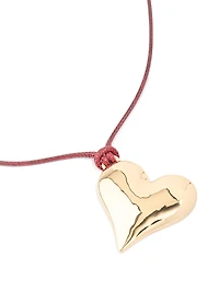 Gold Heart Pink Cord Necklace