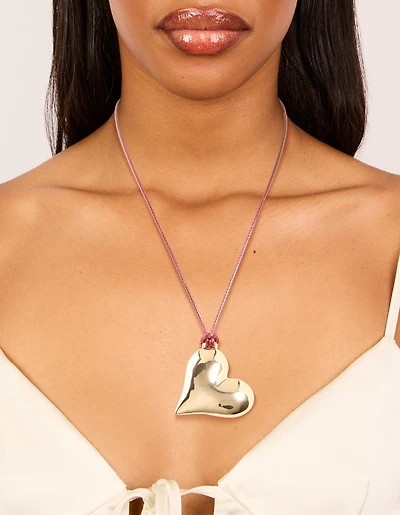 Collier cordon rose en forme de cœur doré