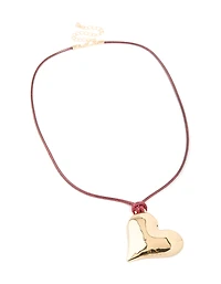 Gold Heart Pink Cord Necklace