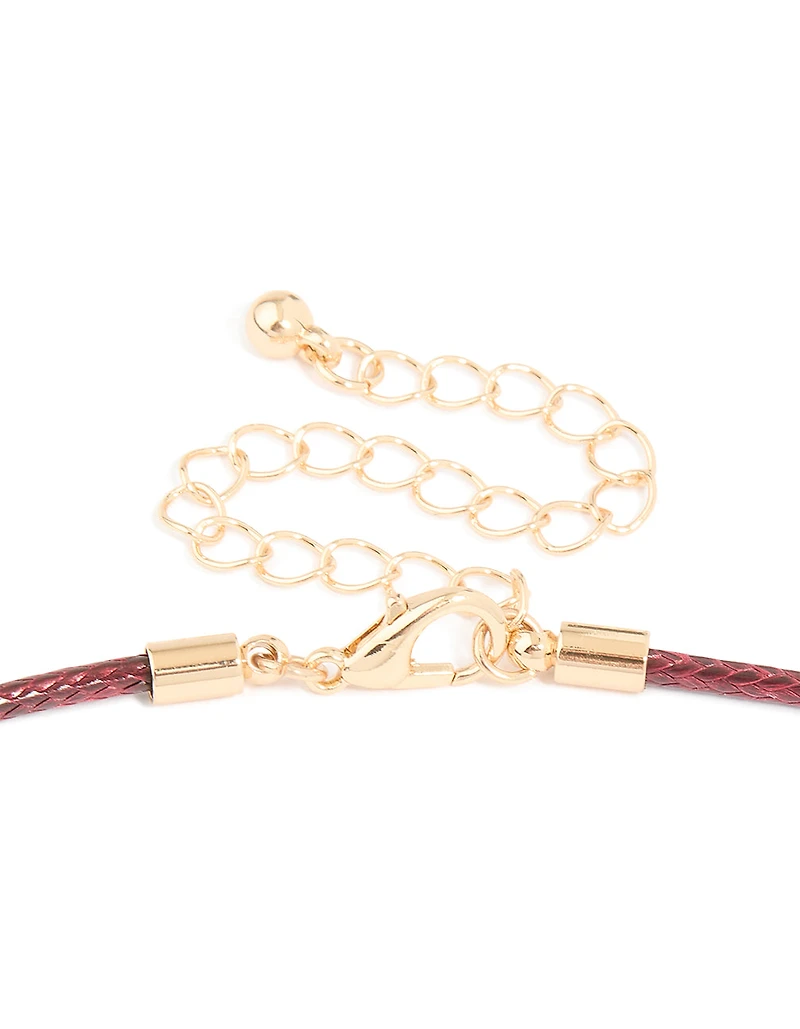 Gold Heart Pink Cord Necklace