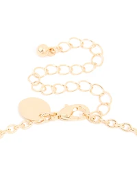 Gold Red Stone Centre Heart, Flower & Key Charm Necklace