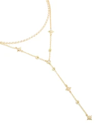 Gold Plated Cubic Zirconia Star & Tennis Layered Y-Necklace