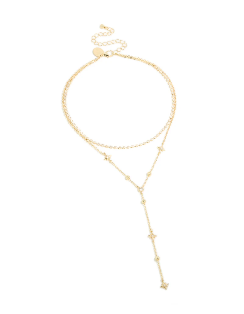 Collier en Y en zircone cubique plaqué or et collier en couches de tennis