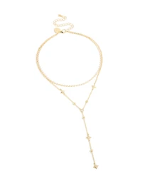 Collier en Y en zircone cubique plaqué or et collier en couches de tennis