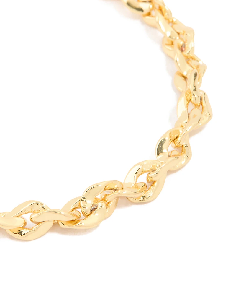 Gold Plated Brass Wavy Cable Link Chain Bracelet