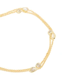 Gold Plated Cubic Zirconia Double Chain Layered Bracelet